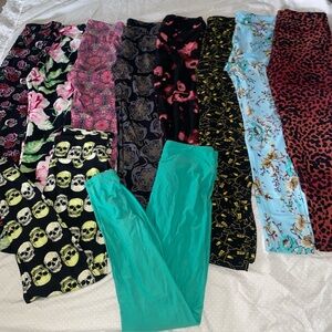 LuLaRoe One Size OS Leggings Lot Of 10 Solid Floral Black Cheetah Tigers New